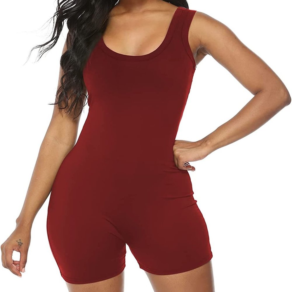 Amilia Wine Red Sleeveless Romper Jumpsuit Bodysuit One Piece
